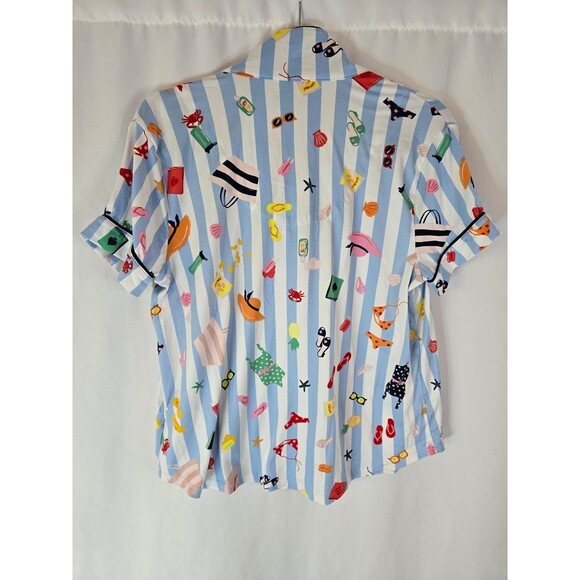 Kate Spade White/Blue CABANA STRIPES/BEACH-THEMED Knit Pajama Set Size M - Picture 3 of 5